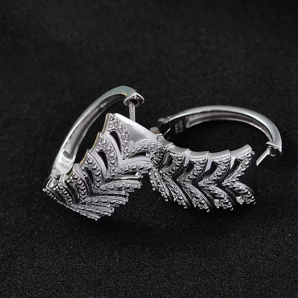 NWT‎ Karis White Diamond Accent Platinum Plate Hinged Hoop Earrings